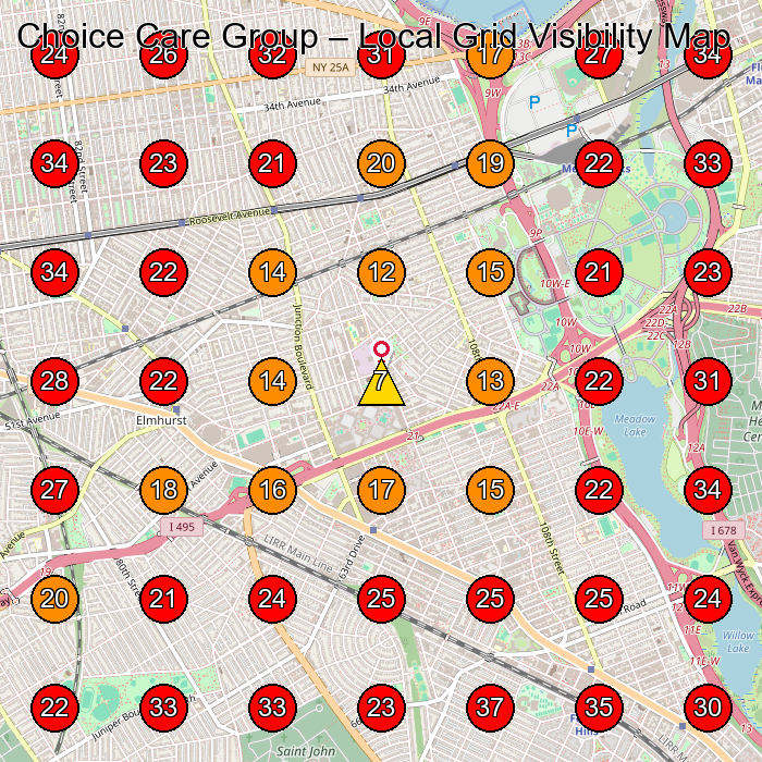 Choice Care Group GeoGrid visibility map for Insurance Broker in Brooklyn